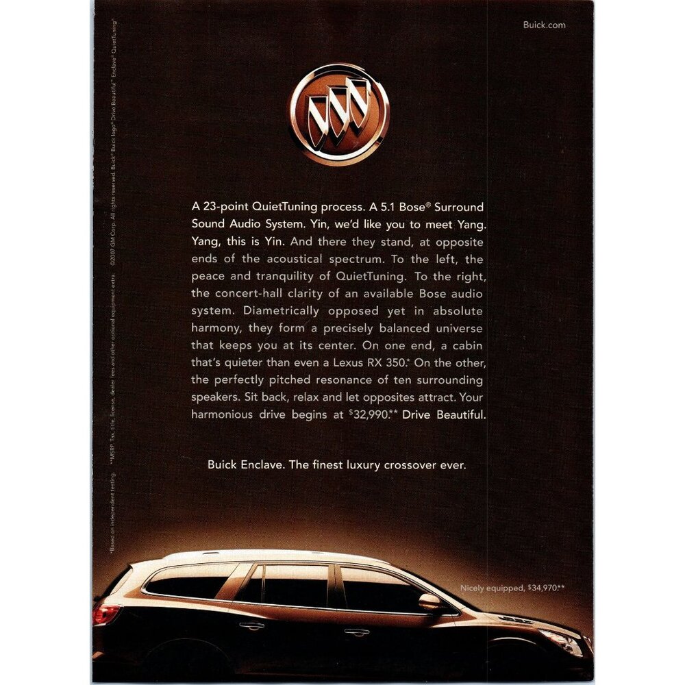 2008 Buick Enclave Luxury Crossover SUV Vintage Print Ad Crest Man Cave Wall Art